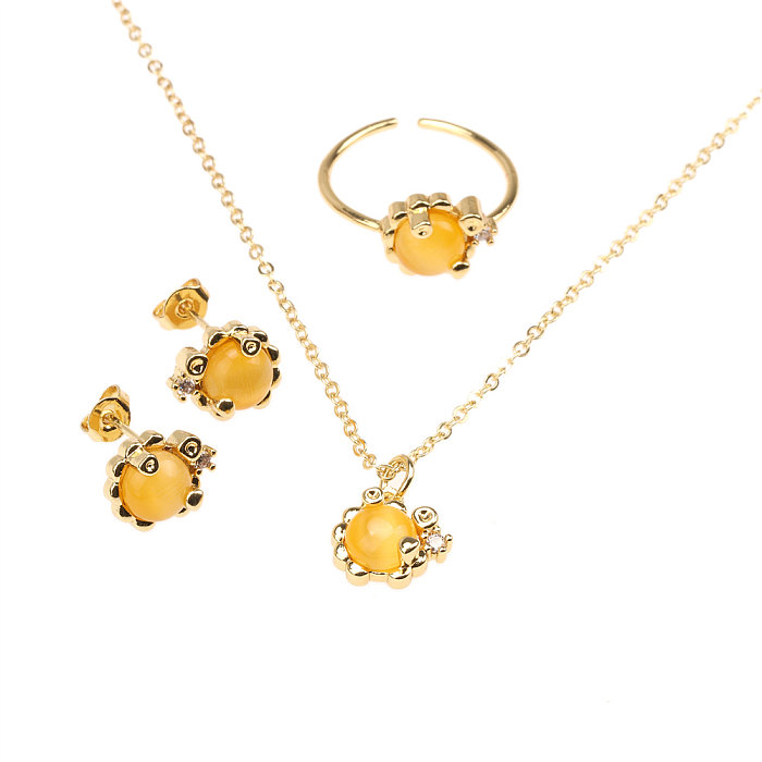 Rétro dame Style Simple géométrique cuivre placage incrustation opale plaqué or 18K anneaux boucles d'oreilles collier