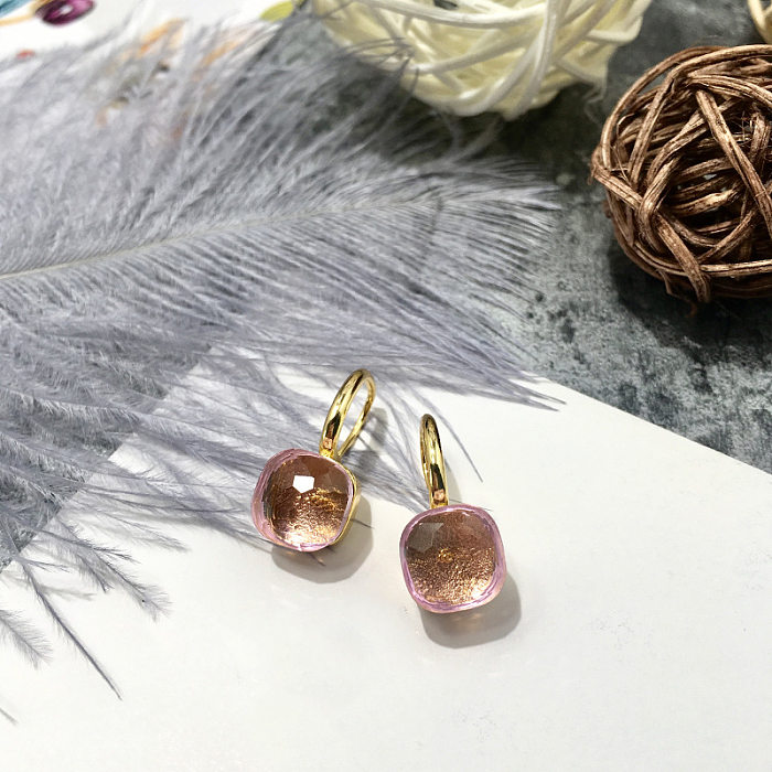 1 Pair Vacation Square Plating Inlay Copper Artificial Crystal Earrings