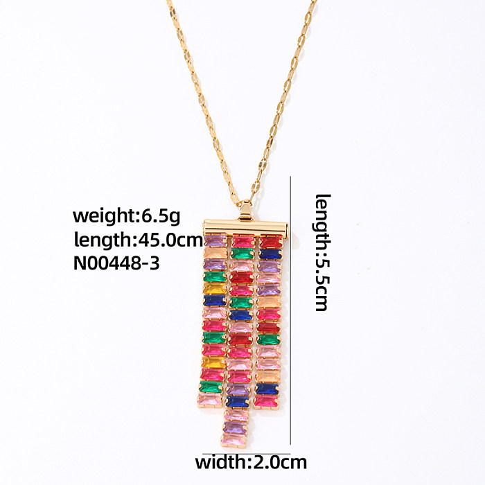 Elegant Rectangle Stainless Steel Copper Plating Inlay Zircon Gold Plated Pendant Necklace