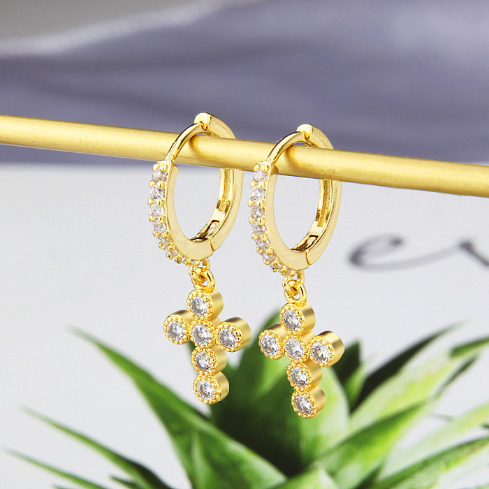 Fashion Heart-shape Flowers Copper Inlaid Zircon Earrings Wholesale