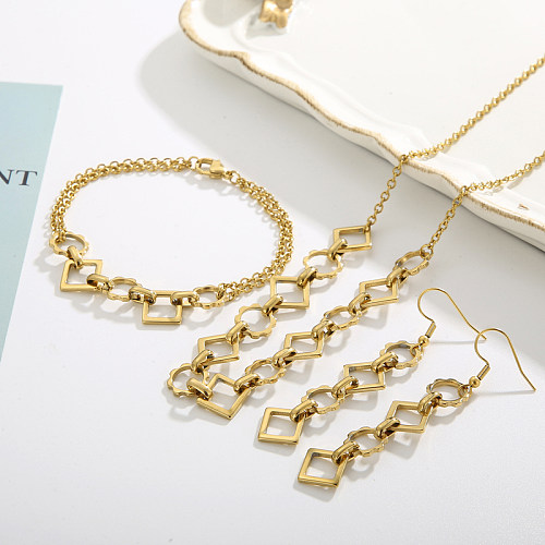 Fashion Geometric Titanium Steel Plating Bracelets Earrings Necklace 1 Set