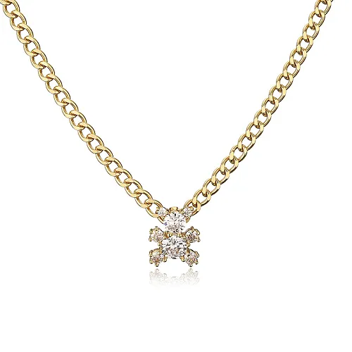 IG Style Elegant Cute Little Bear Copper Plating Inlay Zircon 18K Gold Plated Pendant Necklace