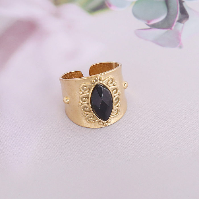 New Personality Natural Stone Stainless Steel Ring