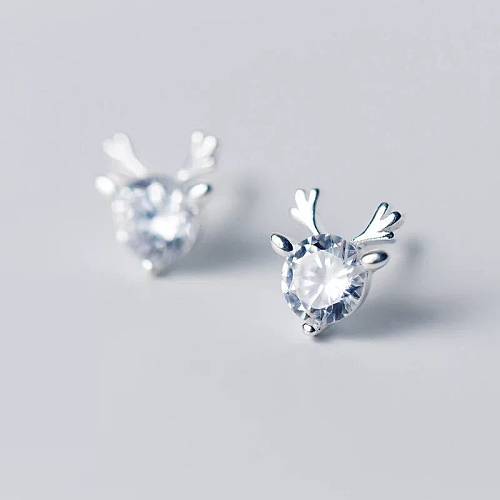 Korean Version Simple Single Diamond Small Elk Earrings Antler Earrings Cute Temperament Christmas Ear Jewelry