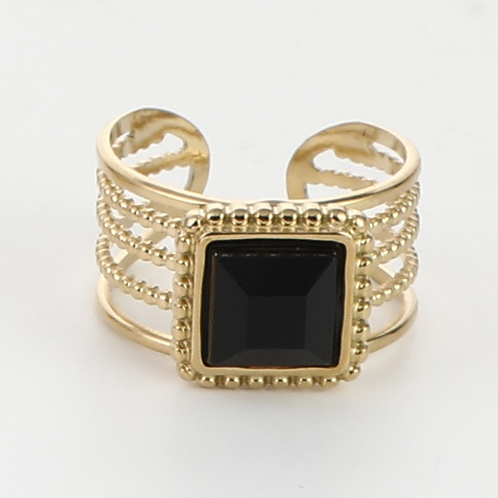 Fashion Square Oval Stainless Steel Inlay Zircon Open Ring