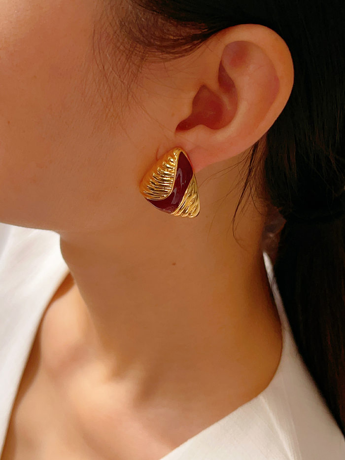 Antique Style Vintag18k Gold Black And White Enamel Earrings Suit High Quality Retro Stud Earrings Ear Rings