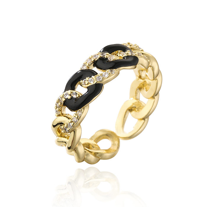 Fashion Copper 18K Gold Drip Oil Zircon Chain Open Ring Female Wholesale