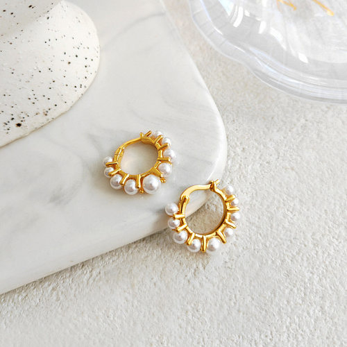 1 Pair Geometric Copper Plating Artificial Pearls Earrings