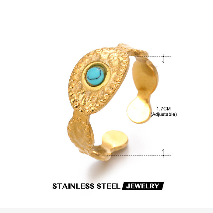 Anel aberto de pedra natural banhado a ouro de aço inoxidável redondo de estilo casual 18K a granel