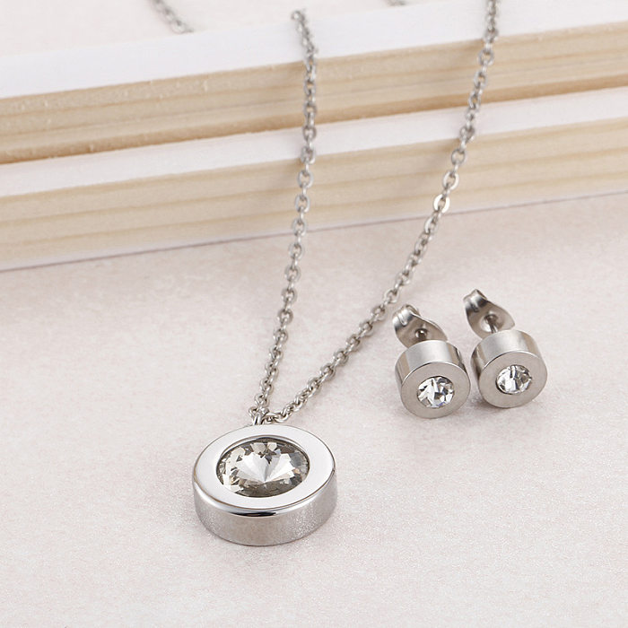 Simple Titanium Steel Round Single Necklace Earring Set Wholesale jewelry