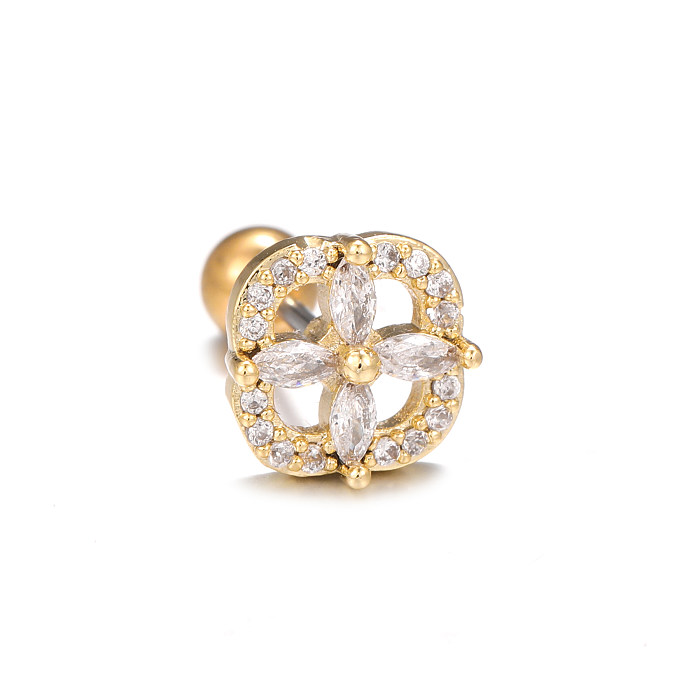 1 Piece Simple Style Flower Plating Inlay Brass Zircon 18K Gold Plated White Gold Plated Ear Studs