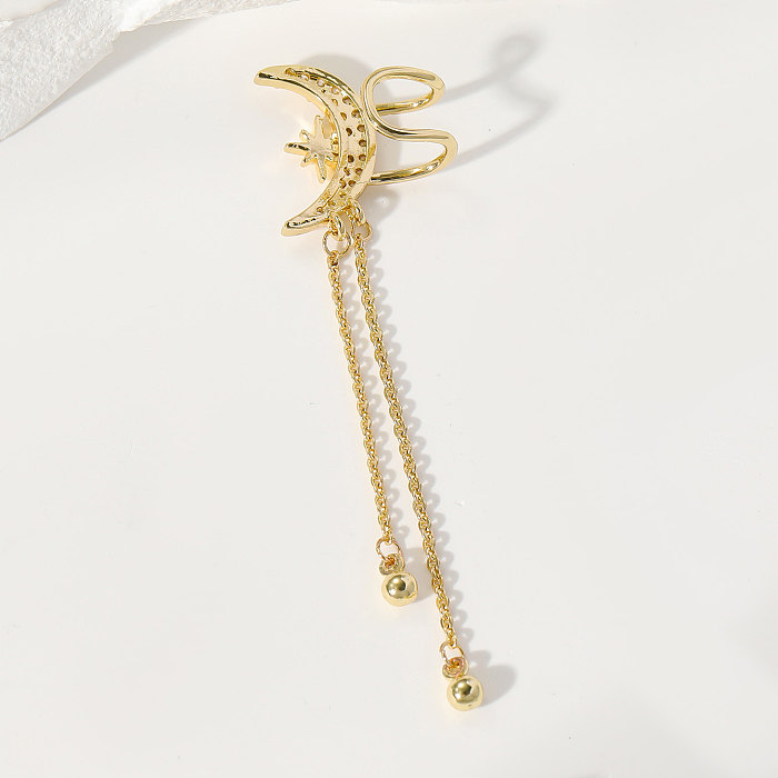 1 Piece Streetwear Star Moon Bell Plating Inlay Copper Zircon 14K Gold Plated Ear Cuffs