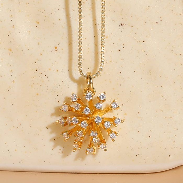 Elegant Shiny Heart Shape Flower Copper Plating Inlay Zircon 14K Gold Plated Pendant Necklace