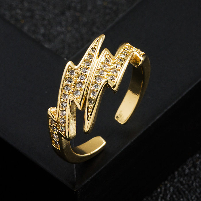 Anel de cauda geométrica de zircão com micro-conjunto de ouro 18k banhado a cobre da moda
