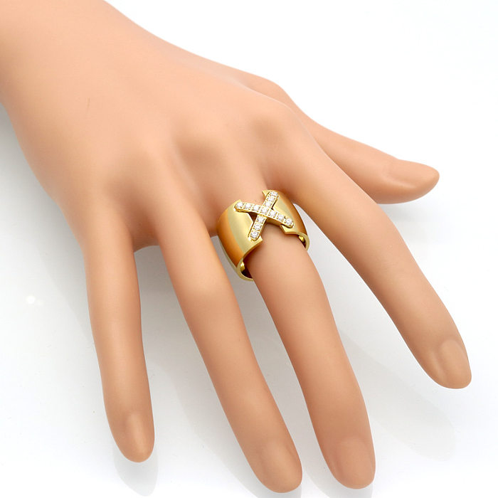 Wholesale Simple Style X-Shaped Titanium Steel Zircon Rings