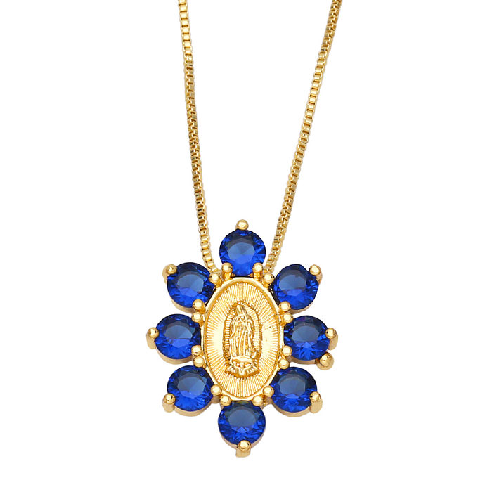 New Color Zircon Virgin Mary Copper 18K Gold-plated Necklace