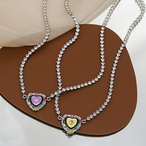 Sweet Heart Shape Alloy Copper Rhinestones Pendant Necklace In Bulk