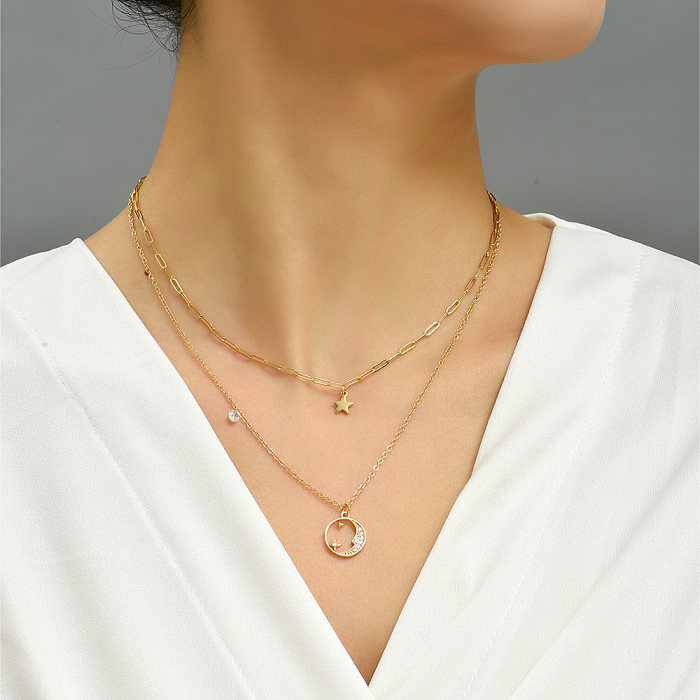 Fashion Snake Copper Inlay Zircon Layered Necklaces 1 Piece