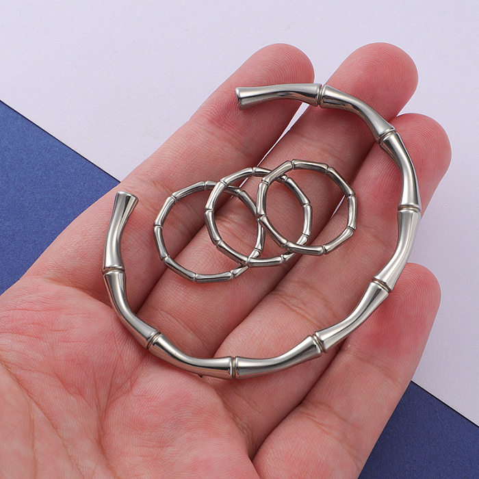 Pulseras de anillos de pulido de acero de titanio de Color sólido de bambú de estilo Vintage informal