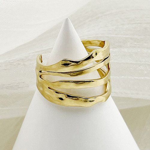Casual Modern Style Solid Color Stainless Steel Metal Layered Plating Hollow Out Gold Plated Rings