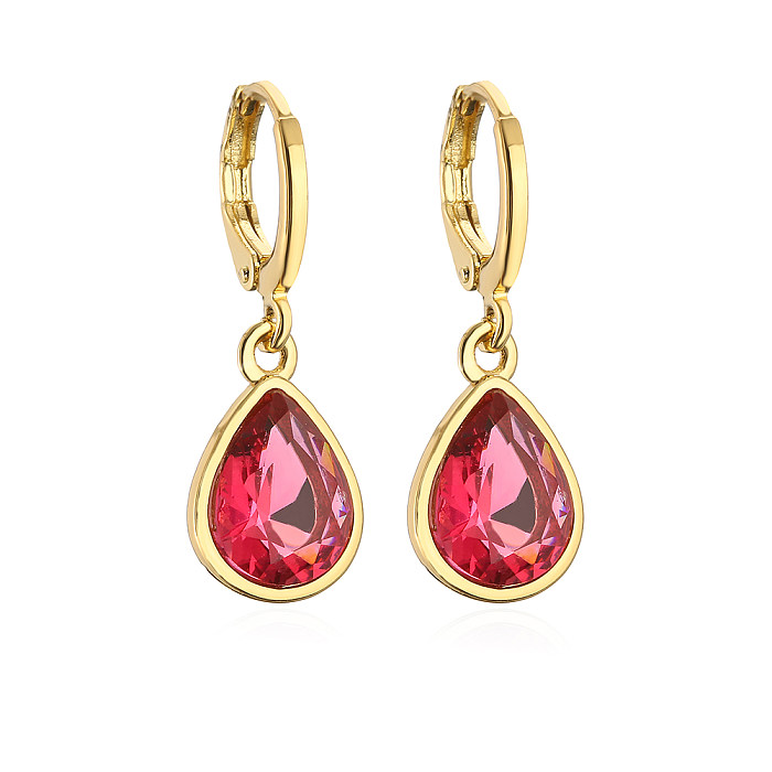 1 Pair Fashion Water Droplets Copper Inlay Zircon 18K Gold Plated Drop Earrings