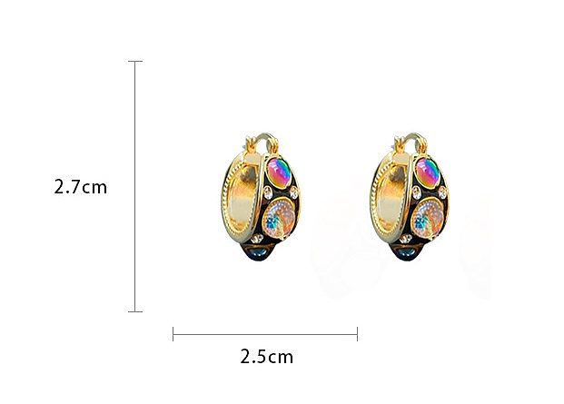 1 Pair Retro Baroque Style Round Plating Inlay Copper Resin Rhinestones Earrings