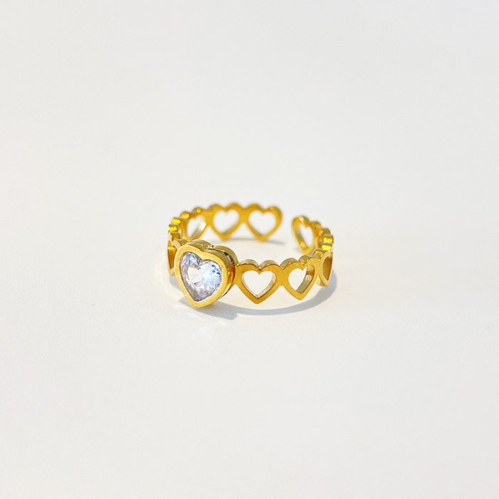 Fashion Heart Shape Titanium Steel Inlay Zircon Rings
