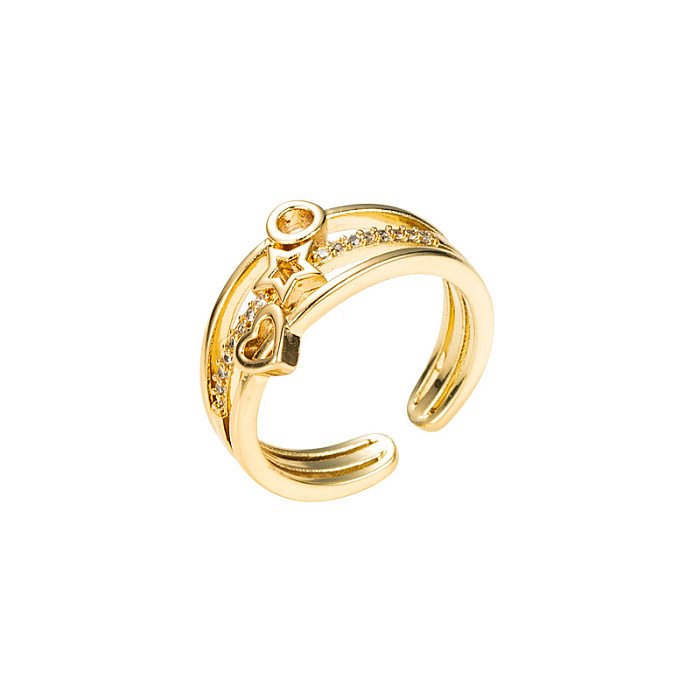Modischer verkupferter Gold-Mikro-Intarsien-Stern-Herz-Ring mit Zirkon