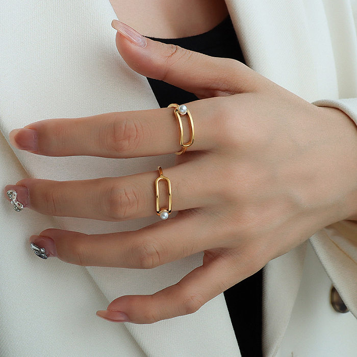 Fashion Geometry Pattern Shape Titanium Steel Pearl Ring
