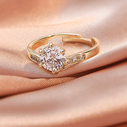 Fashion Copper Inlaid Zirconium Opening Adjustable Ring