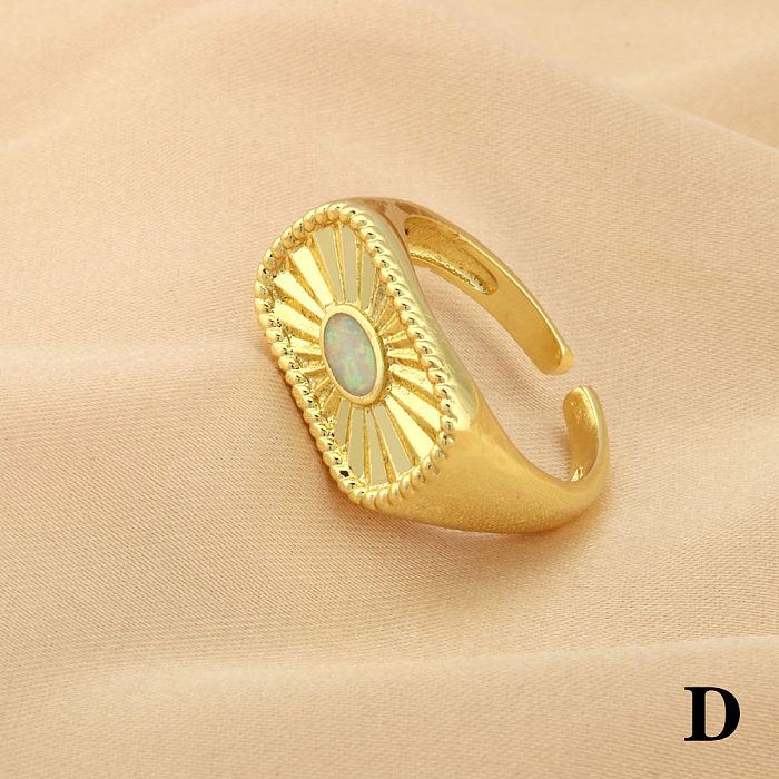 Simple Style Commute Oval Water Droplets Copper Plating Inlay Artificial Gemstones 18K Gold Plated Open Rings