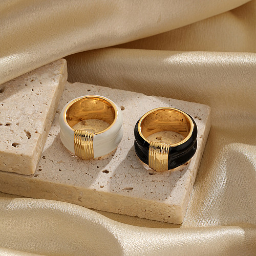 Simple Style Round Copper Enamel Plating 18K Gold Plated Wide Band Rings