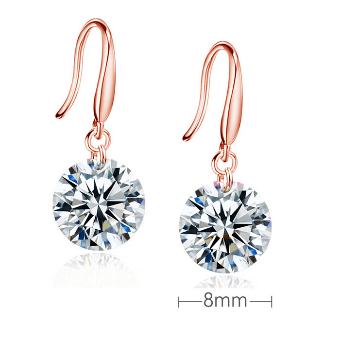 1 Pair Simple Style Round Inlay Copper Zircon Drop Earrings