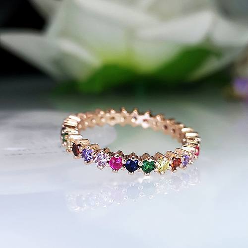 Simple Style Round Copper Inlay Zircon Rings