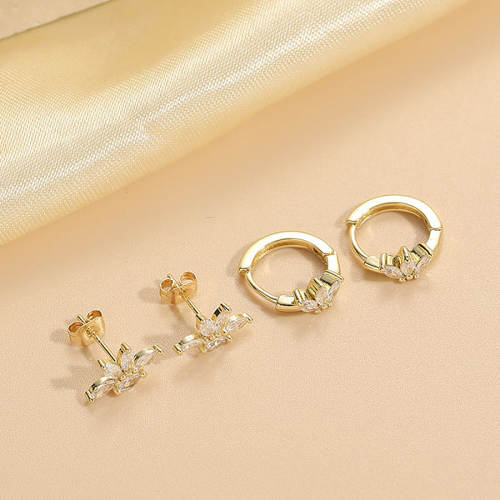 1 Pair Commute Fish Tail Copper Asymmetrical Plating Inlay Zircon 14K Gold Plated Earrings Ear Studs