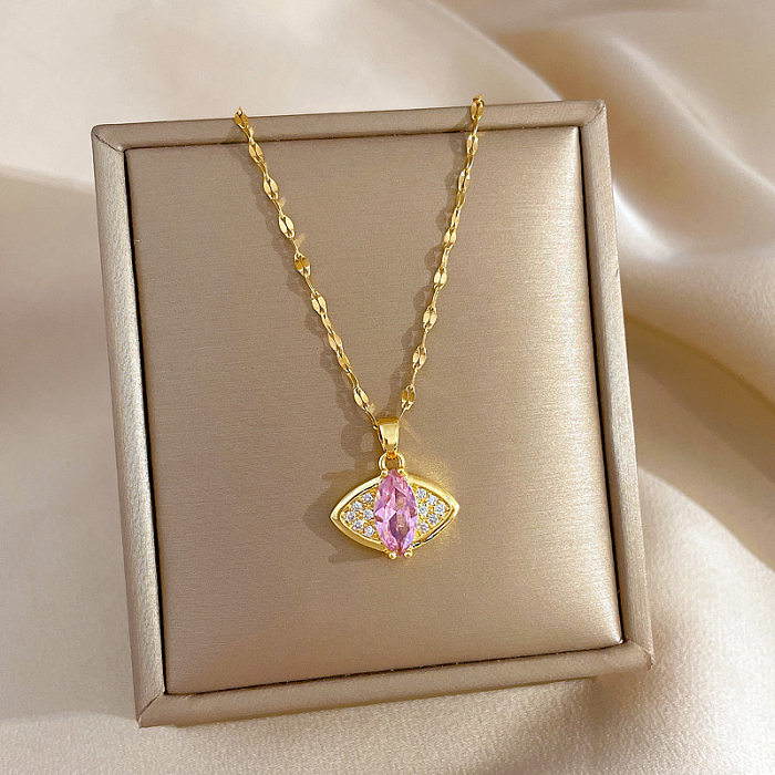 Fashion Eye Titanium Steel Copper Inlay Zircon Pendant Necklace