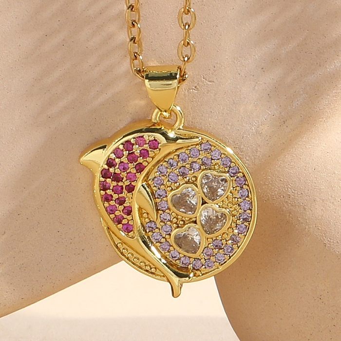 INS Style Streetwear Dolphin Copper Irregular Plating Inlay Zircon 14K Gold Plated Pendant Necklace