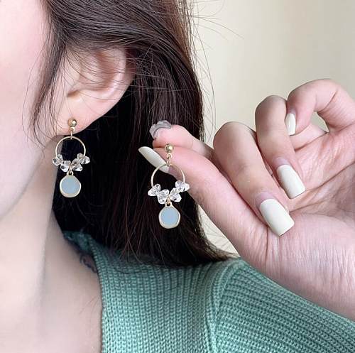 1 Pair IG Style Casual Round Crystal Enamel Plating Copper Gold Plated Drop Earrings