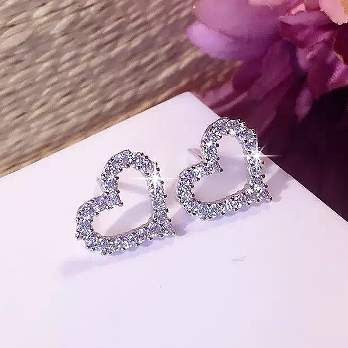 1 Pair Lady Heart Shape Copper Plating Inlay Artificial Gemstones Ear Studs