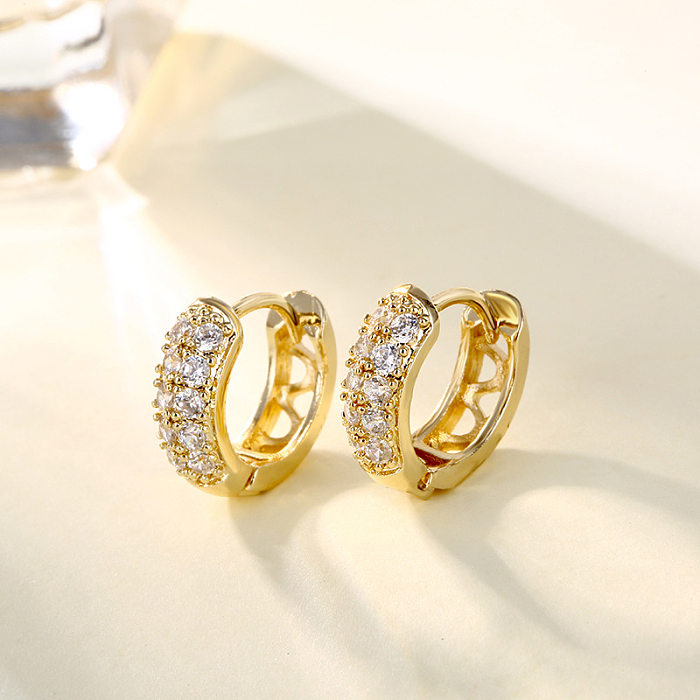 1 Pair Sweet Solid Color Plating Inlay Copper Zircon Rose Gold Plated White Gold Plated Gold Plated Hoop Earrings