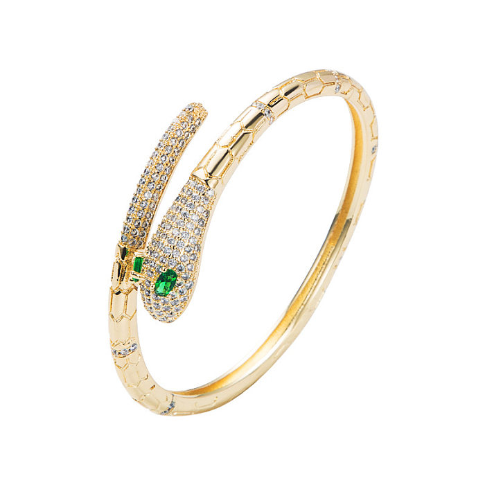 Exaggerated Copper Plated Real Gold Inlaid Zircon Snake-shaped Bracelet