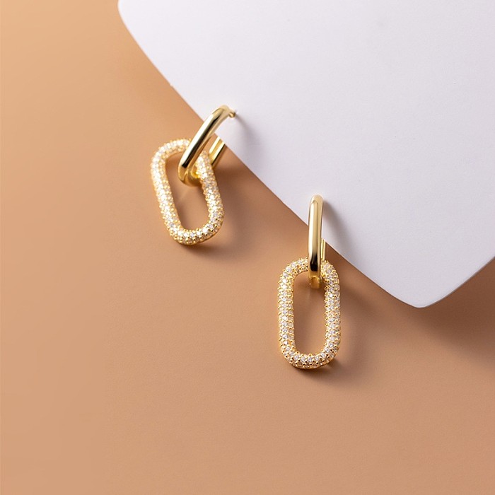 1 Pair Simple Style Oval Plating Inlay Copper Zircon White Gold Plated Gold Plated Drop Earrings