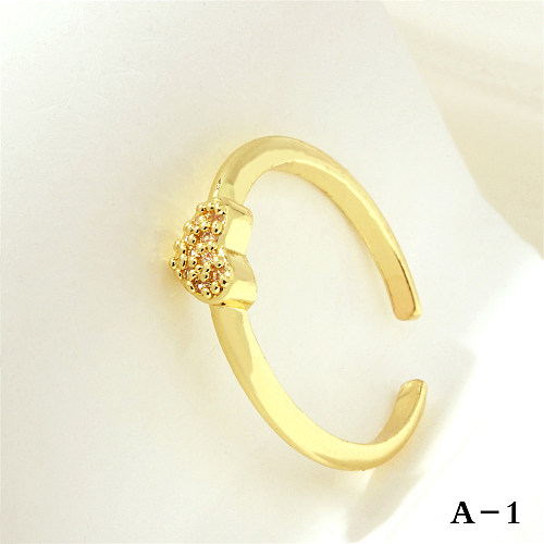 Luxurious Letter Heart Shape Copper Plating Inlay Zircon 18K Gold Plated Open Rings