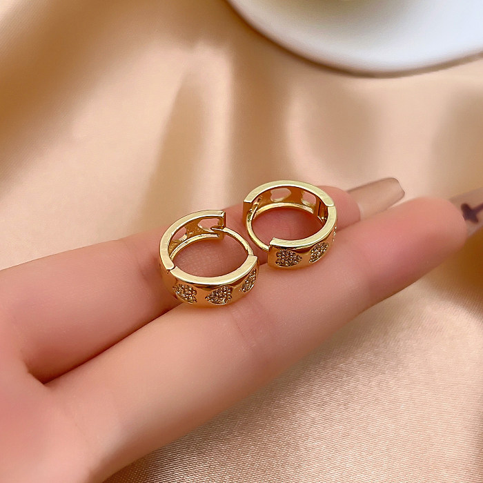 1 Pair Casual Simple Style Shiny Round Plating Inlay Copper Zircon Gold Plated Earrings
