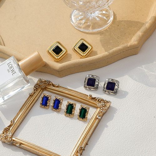 1 Pair Vintage Style Square Plating Inlay Copper Zircon Gold Plated Ear Studs