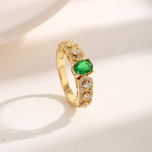 Basic Vintage Style Geometric Copper Plating Inlay Zircon 18K Gold Plated Rings