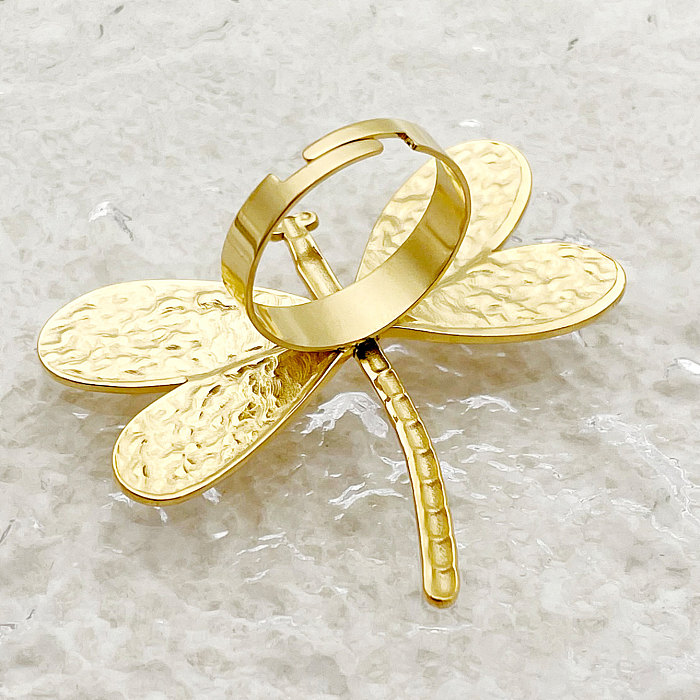 Retro Streetwear Dragonfly Stainless Steel Plating Gold Plated Open Rings