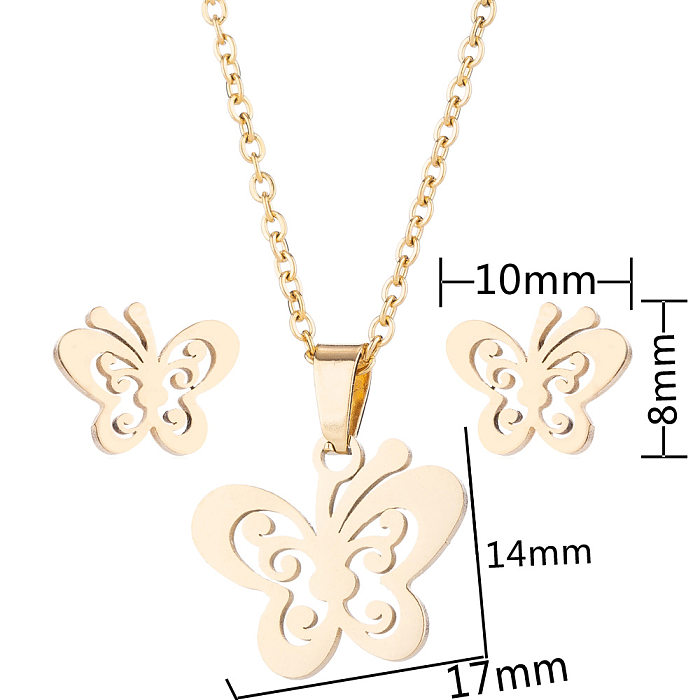 Conjunto de joias vazadas de aço inoxidável borboleta da moda 1 conjunto