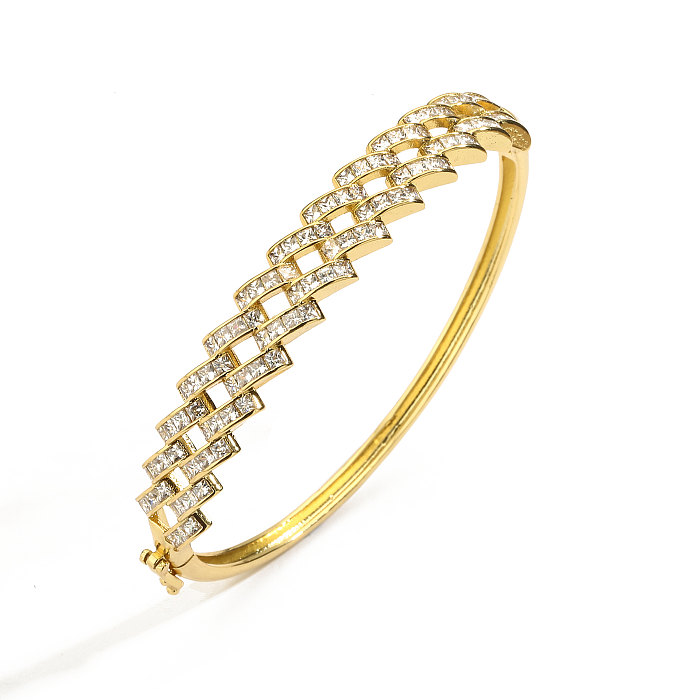 IG Style Hip-Hop Cool Style Rhombus Kupferbeschichtung Hohleinlage Zirkon 18 Karat vergoldet Ringe Armbänder Ohrringe