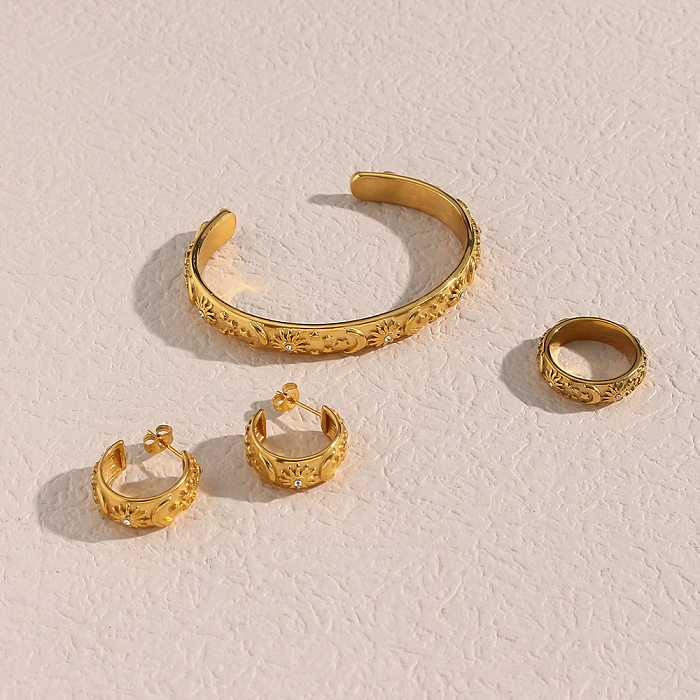 Fashion Geometric Stainless Steel Geometry Moon Zircon Rings Bracelets Earrings